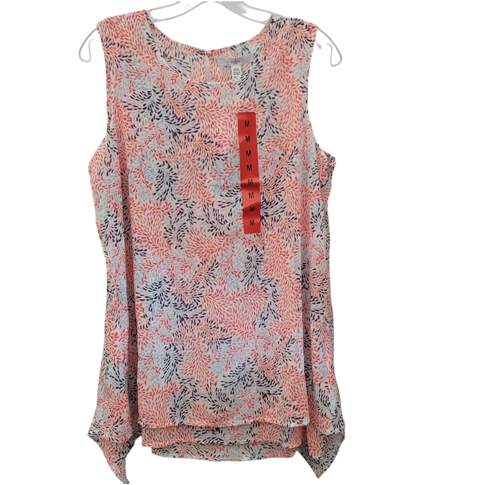 NWT Fever Womens Pink & Blue Double Layer Sleeveless Blouse Multi Splash - Med. - Picture 4 of 10